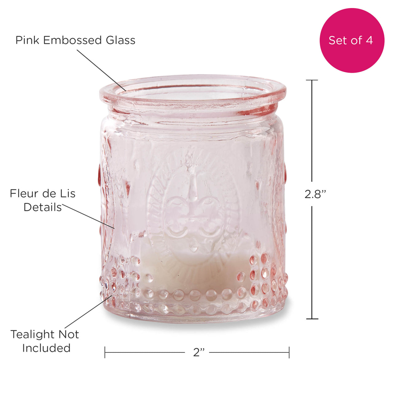 Vintage Pink Glass Tea Light Holder (Set of 4) - Alternate Image 6 | My Wedding Favors