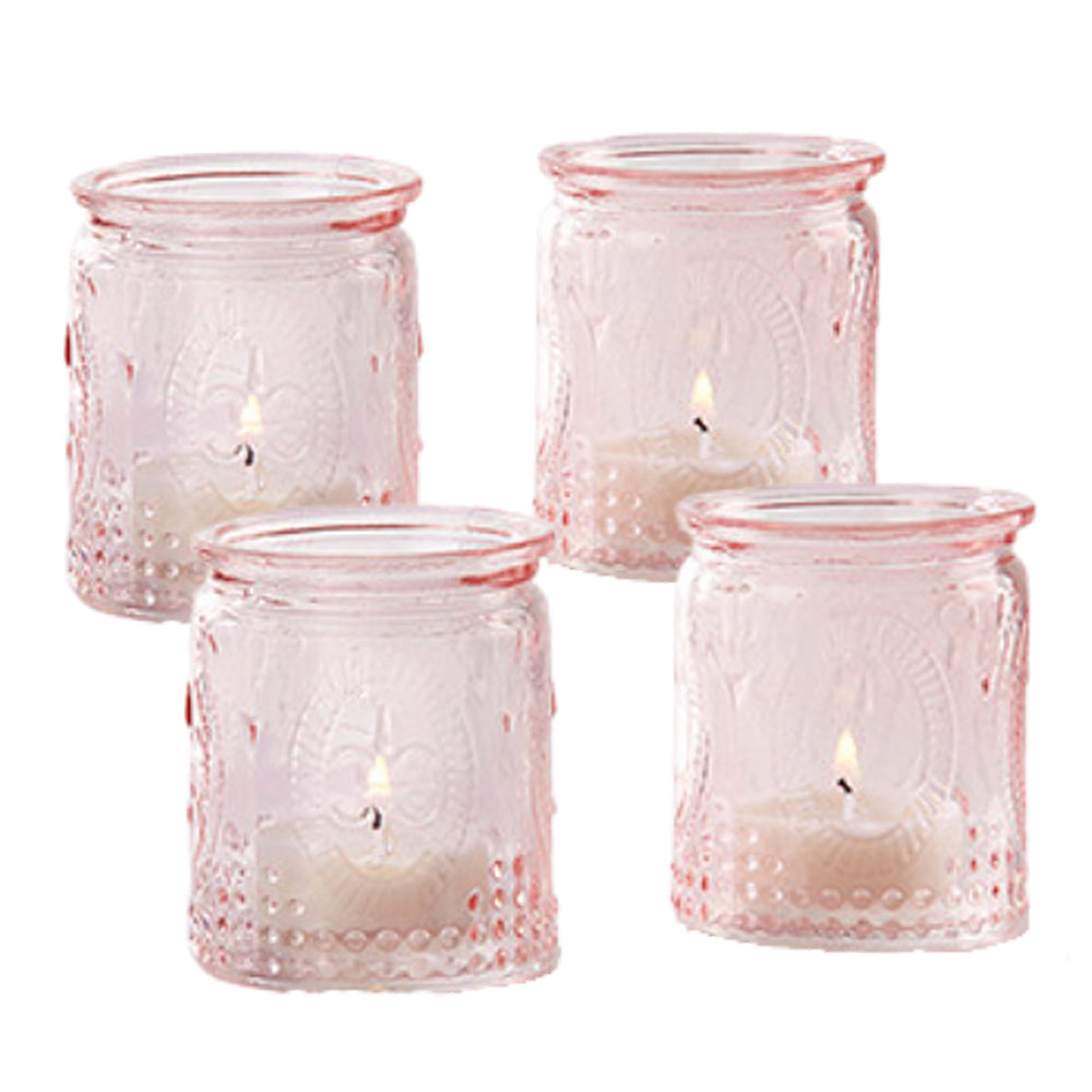 Vintage Pink Glass Tea Light Holder (Set of 4) - Alternate Image 8 | My Wedding Favors