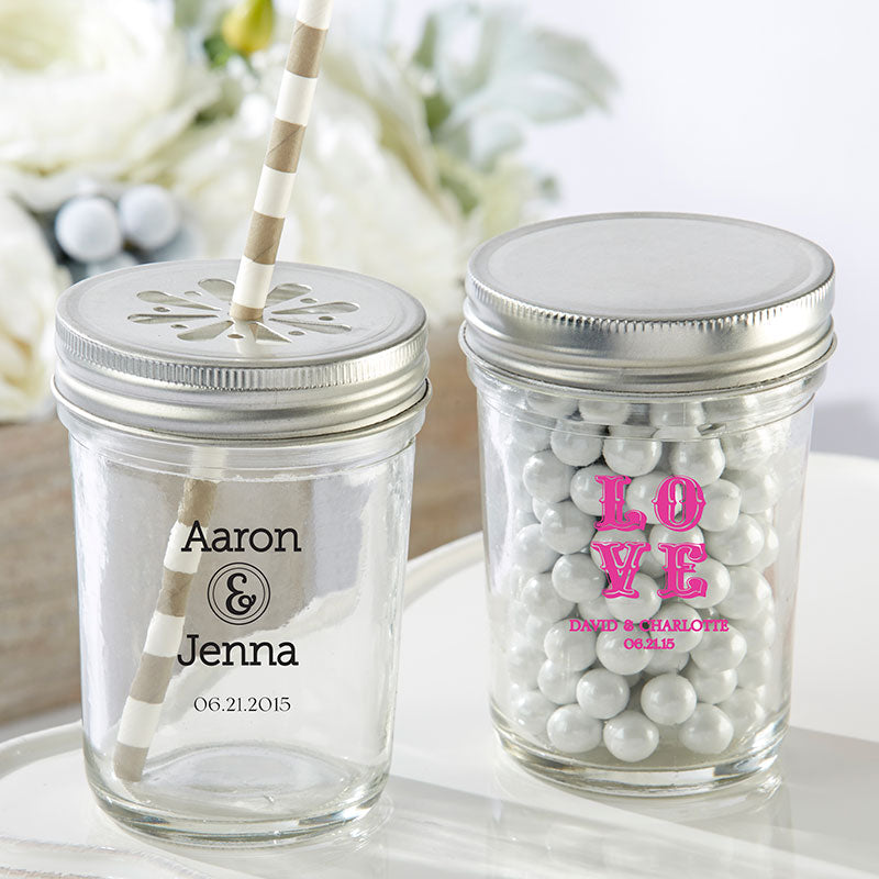 Personalized Wedding Printed 8 oz. Glass Mason Jar (Set of 12)