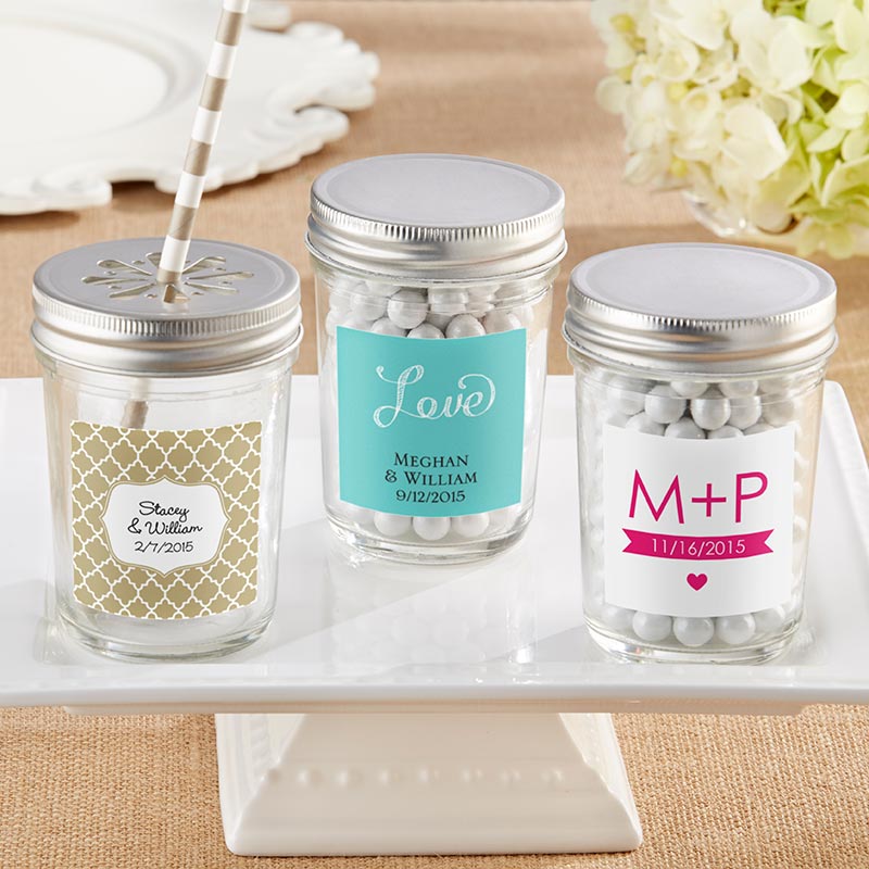 Personalized 8 oz. Glass Mason Jar with Your Choice of Lid-Wedding  (Set of 12)