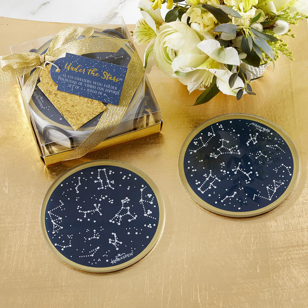Under the Stars Glass Coaster with Holder (Set of 6) My Wedding