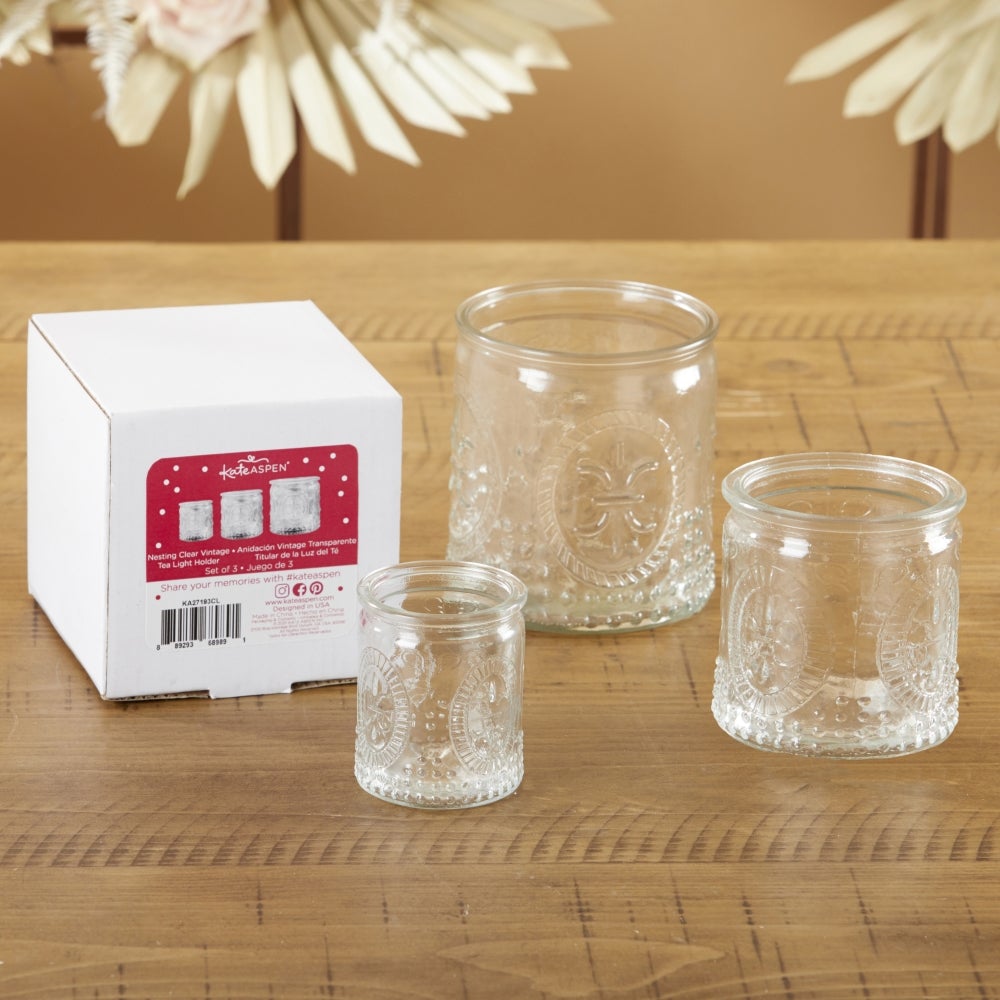 Nesting Vintage Clear Glass Tea Light Holder (Set of 3) - Alternate Image 5 | My Wedding Favors