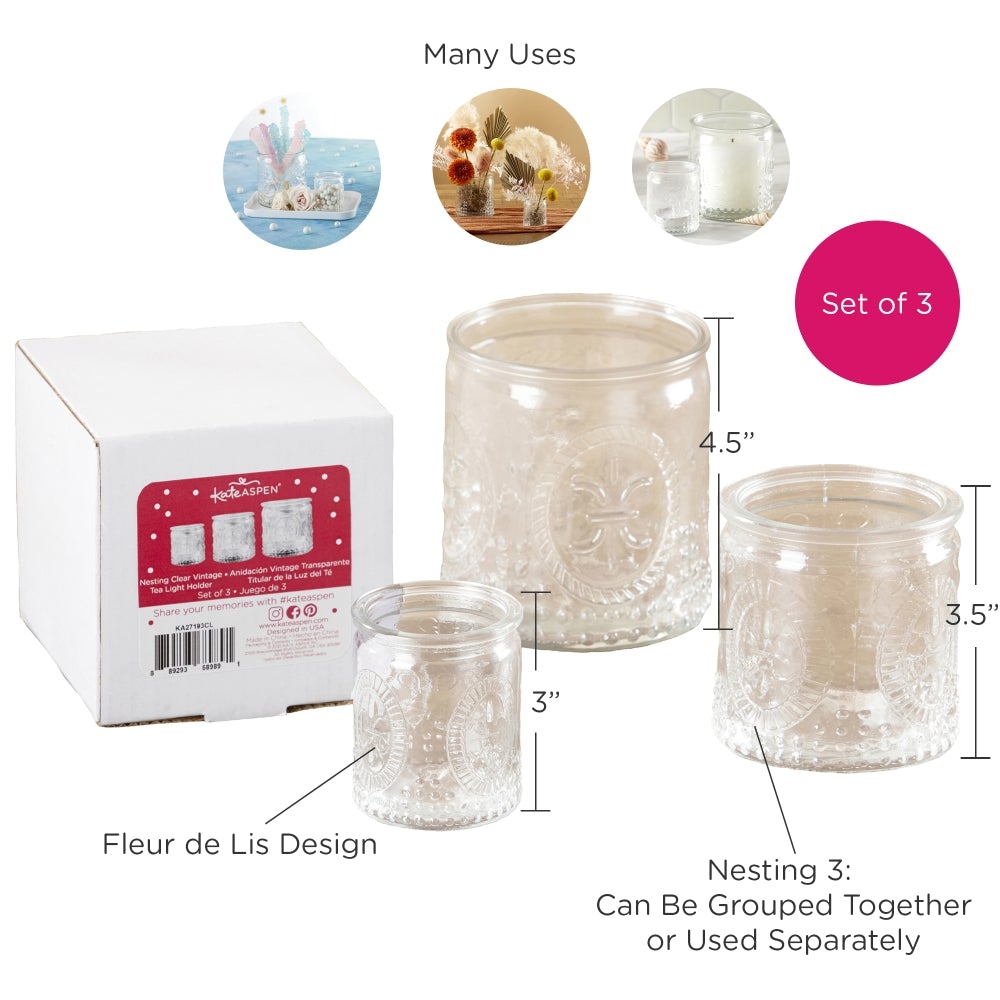 Nesting Vintage Clear Glass Tea Light Holder (Set of 3) - Alternate Image 6 | My Wedding Favors