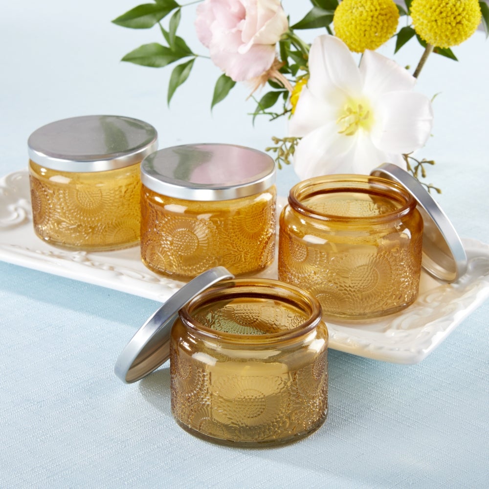 Garden Blooms Glass Tea Light Holder - Amber (Set of 4) - Main Image | My Wedding Favors
