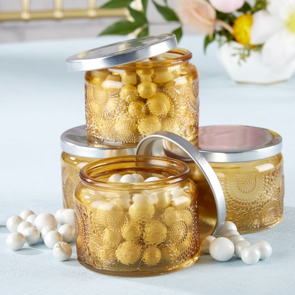Garden Blooms Glass Tea Light Holder - Amber (Set of 4) - Alternate Image 2 | My Wedding Favors