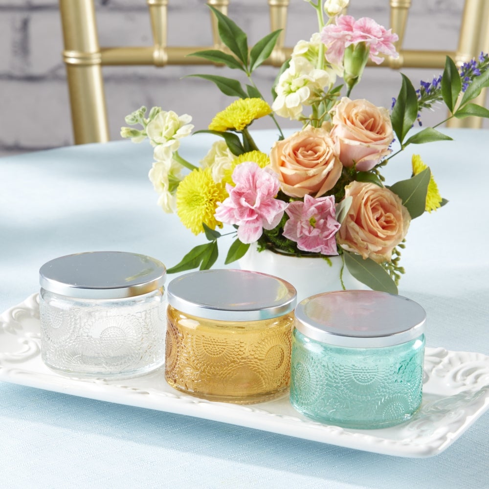Garden Blooms Glass Tea Light Holder - Amber (Set of 4) - Alternate Image 4 | My Wedding Favors