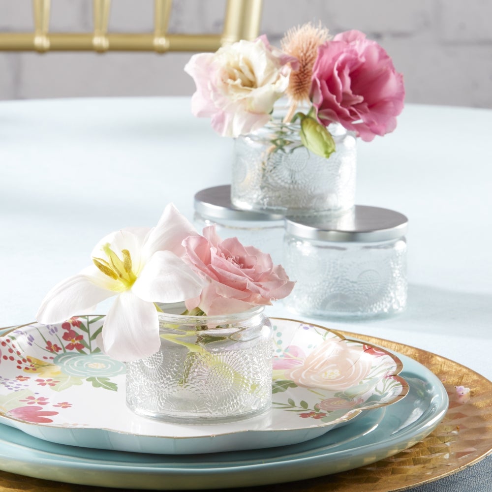Garden Blooms Glass Tea Light Holder - Clear (Set of 4) - Alternate Image 3 | My Wedding Favors