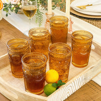 Thumbnail for 13 oz. Vintage Textured Amber Drinking Glasses (Set of 6)