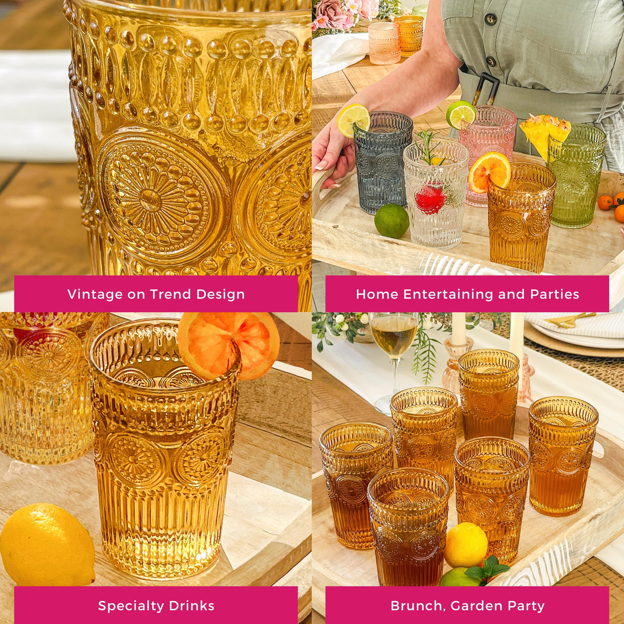 Kate Aspen 10oz Textured Beaded Amber-Colored Glasses (Set of 6)