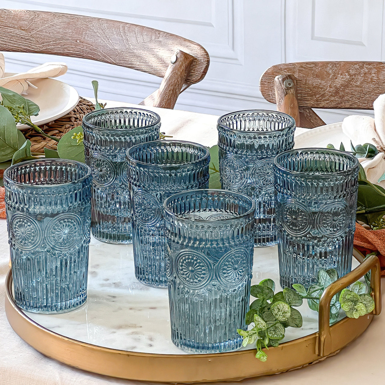 13 oz. Vintage Textured Smoke Blue Drinking Glass Cups (Set of 6) - Main Image | My Wedding Favors