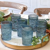 Thumbnail for 13 oz. Vintage Textured Smoke Blue Drinking Glass Cups (Set of 6) - Main Image | My Wedding Favors