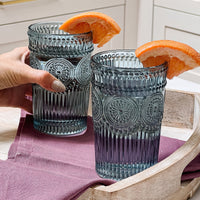 Thumbnail for 13 oz. Vintage Textured Smoke Blue Drinking Glass Cups (Set of 6) - Alternate Image 2 | My Wedding Favors