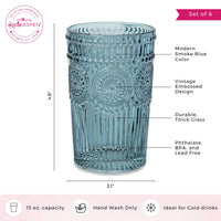 Thumbnail for 13 oz. Vintage Textured Smoke Blue Drinking Glass Cups (Set of 6) - Alternate Image 6 | My Wedding Favors