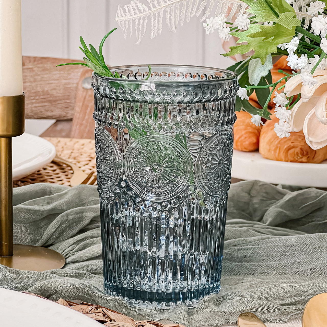 13 oz. Vintage Textured Smoke Blue Drinking Glass Cups (Set of 6) - Alternate Image 7 | My Wedding Favors