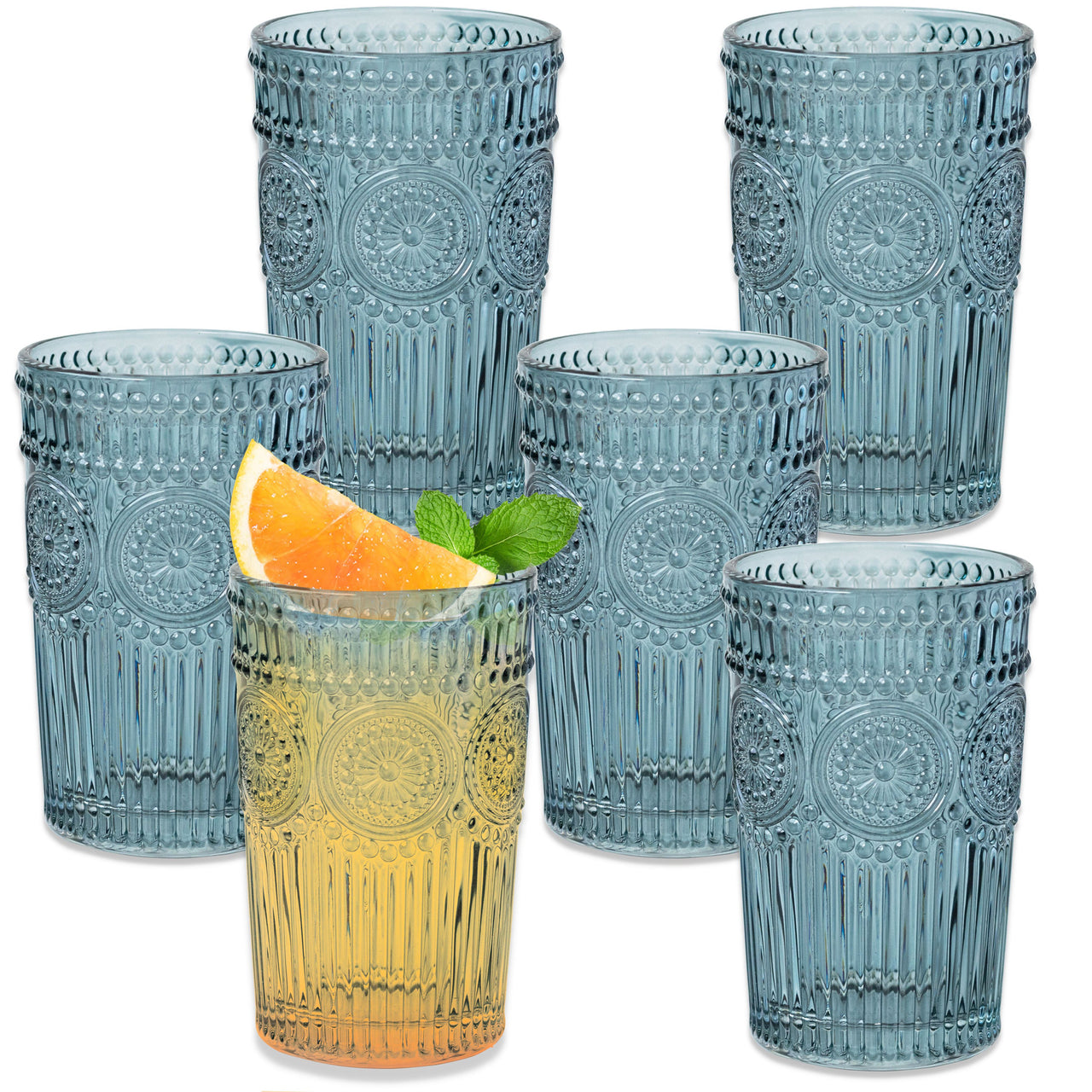 13 oz. Vintage Textured Smoke Blue Drinking Glass Cups (Set of 6) - Alternate Image 8 | My Wedding Favors