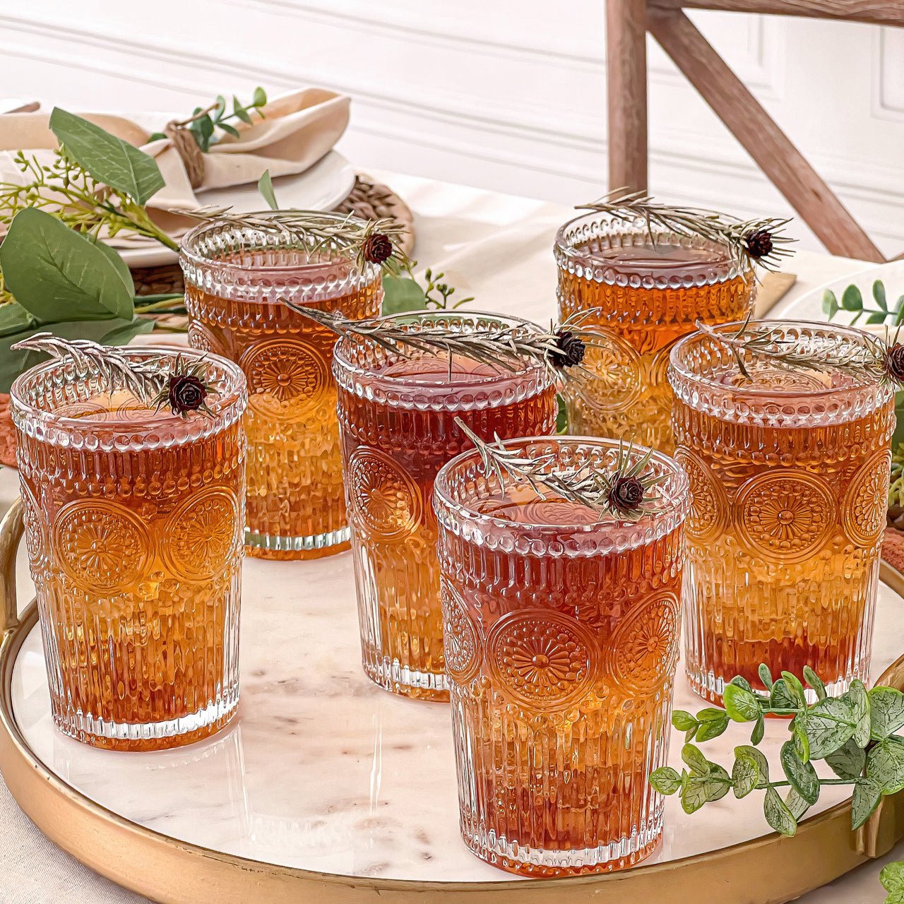 Set of 6 Tea Glasses Clear Sunflowers Gold | Scents & Feel