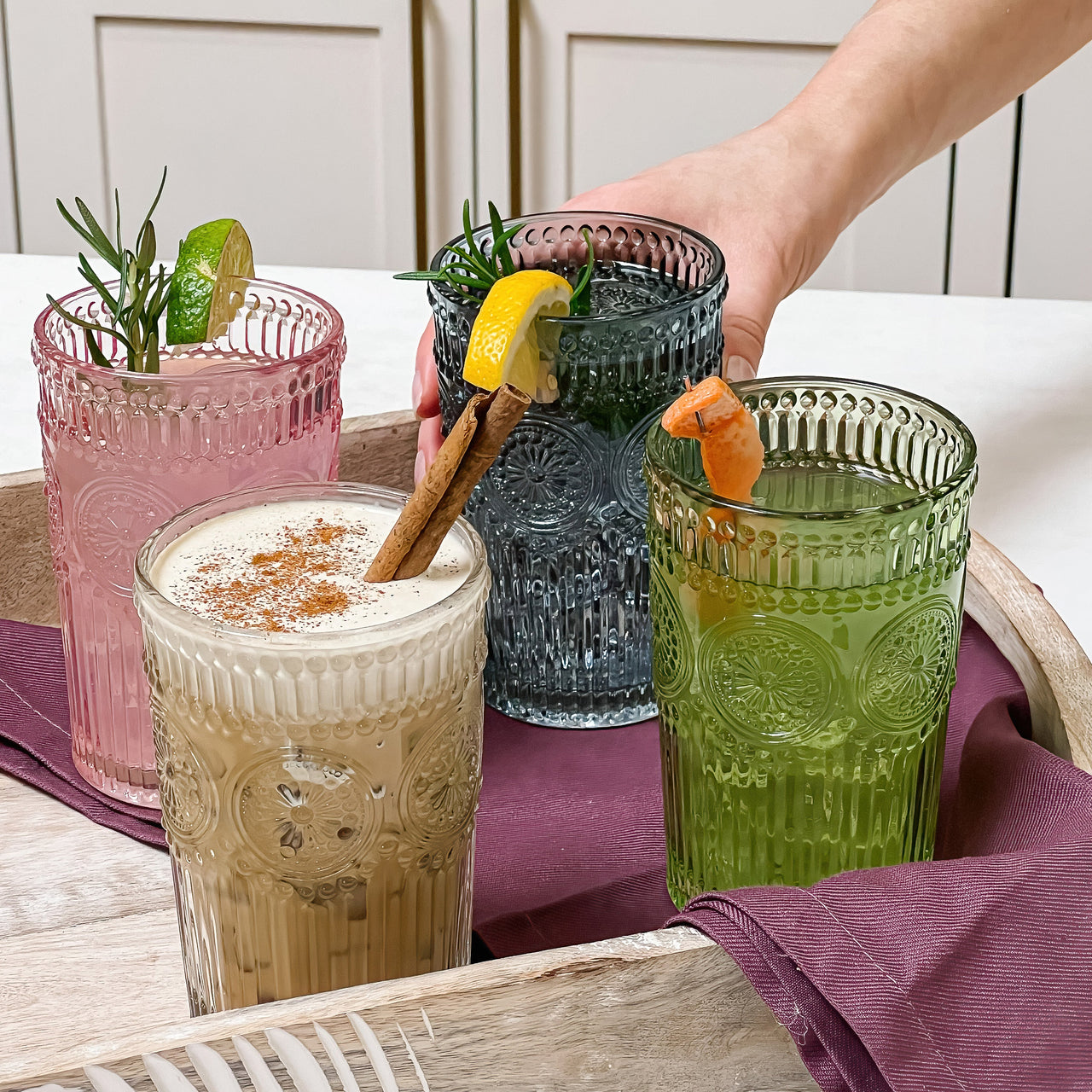 13 oz. Vintage Textured Clear Drinking Glass Cups (Set of 6) - Alternate Image 2 | My Wedding Favors