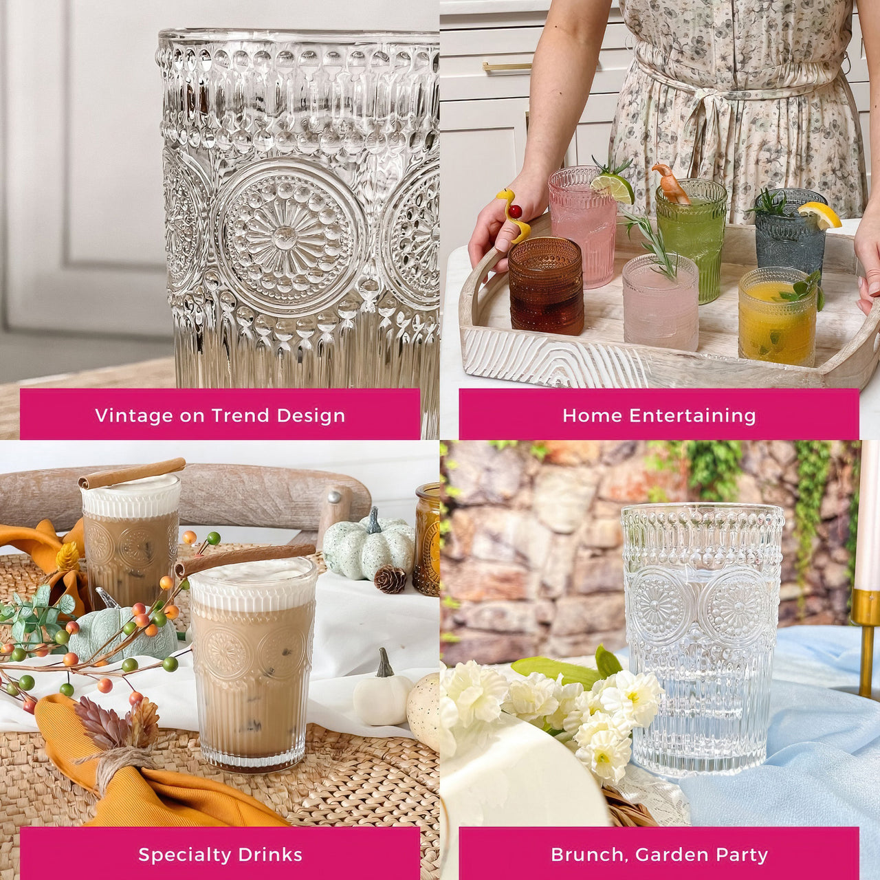 13 oz. Vintage Textured Clear Drinking Glass Cups (Set of 6) - Alternate Image 5 | My Wedding Favors