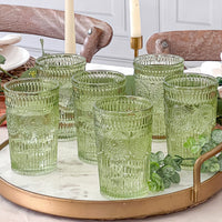 Thumbnail for 13 oz. Vintage Textured Sage Green Drinking Glass Cups (Set of 6) - Main Image | My Wedding Favors