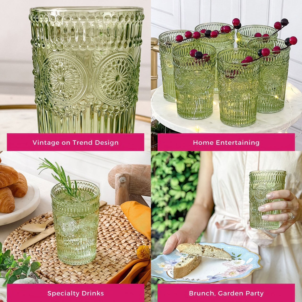 13 oz. Vintage Textured Sage Green Drinking Glass Cups (Set of 6) - Alternate Image 5 | My Wedding Favors