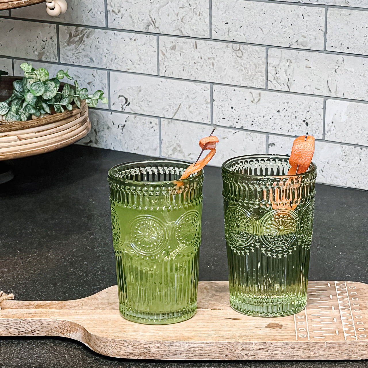 13 oz. Vintage Textured Sage Green Drinking Glass Cups (Set of 6) - Alternate Image 7 | My Wedding Favors