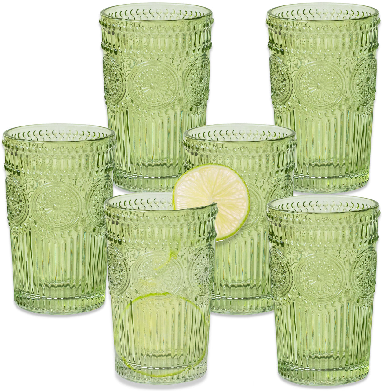 13 oz. Vintage Textured Sage Green Drinking Glass Cups (Set of 6) - Alternate Image 8 | My Wedding Favors