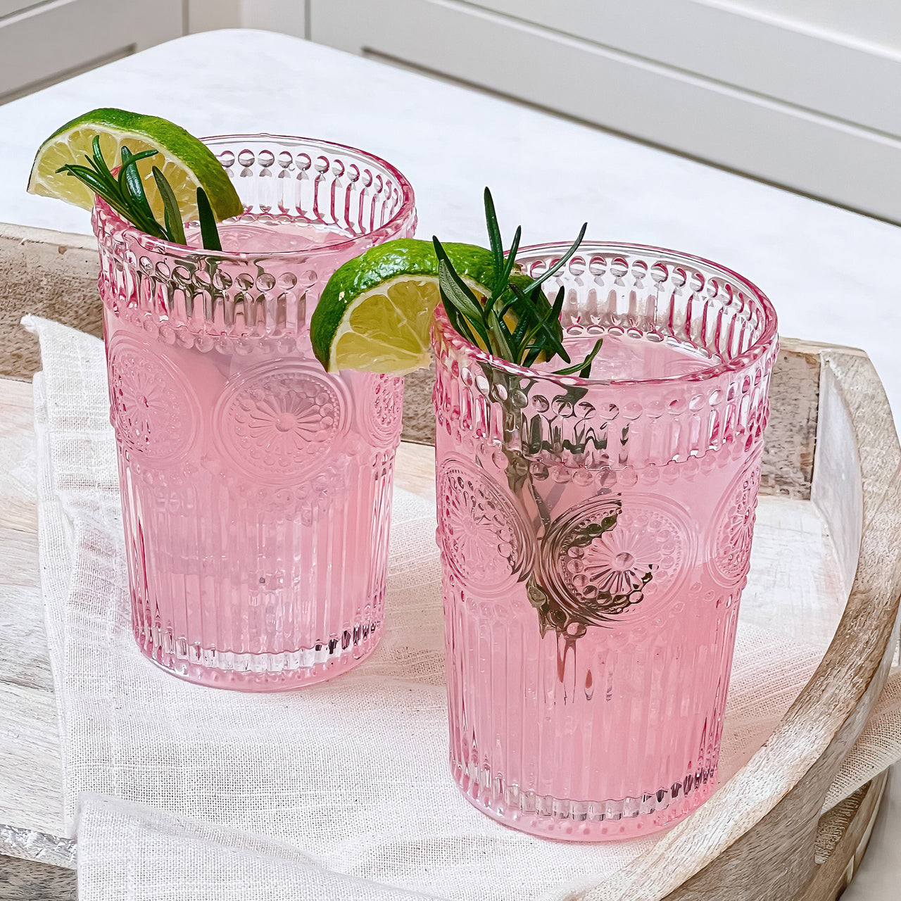 13 oz. Vintage Textured Pink Drinking Glass Cups (Set of 6) - Alternate Image 2 | My Wedding Favors