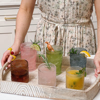 Thumbnail for 13 oz. Vintage Textured Pink Drinking Glass Cups (Set of 6) - Alternate Image 3 | My Wedding Favors