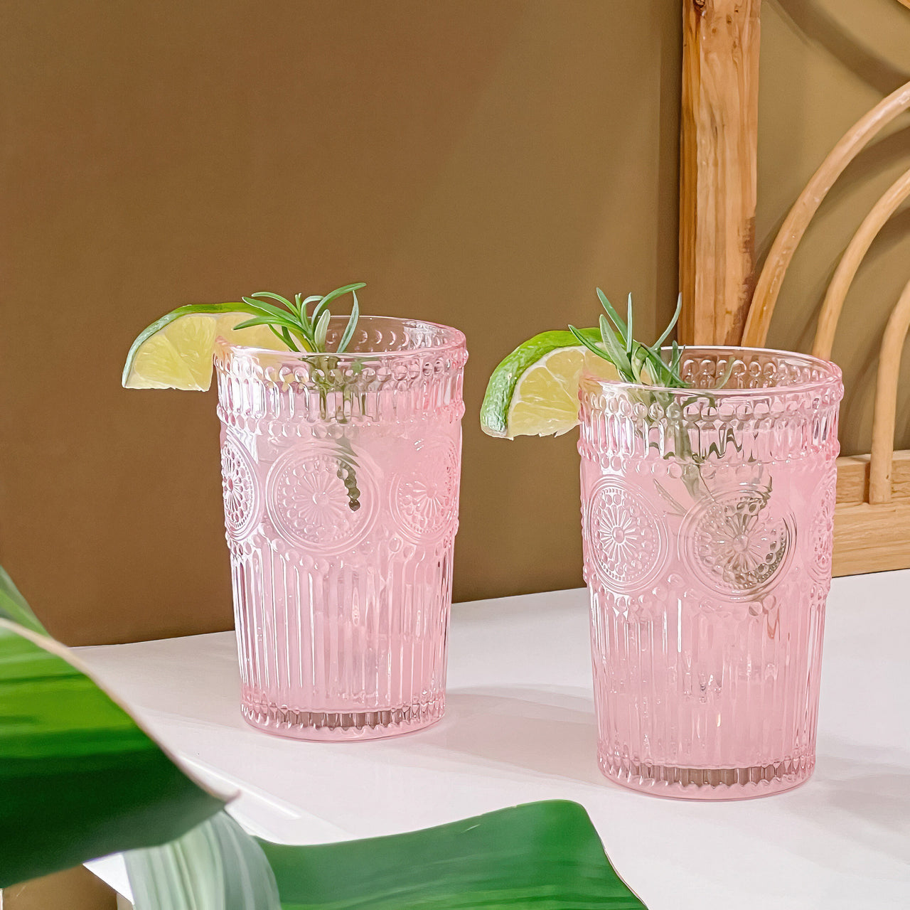 13 oz. Vintage Textured Pink Drinking Glass Cups (Set of 6) - Alternate Image 4 | My Wedding Favors