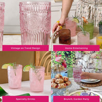 Thumbnail for 13 oz. Vintage Textured Pink Drinking Glass Cups (Set of 6) - Alternate Image 5 | My Wedding Favors