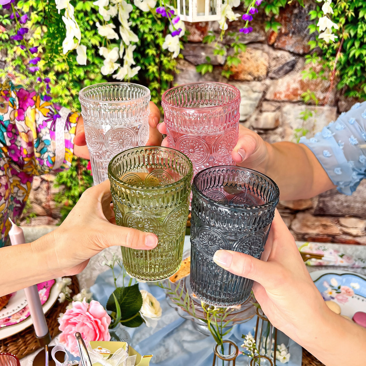 13 oz. Vintage Textured Pink Drinking Glass Cups (Set of 6) - Alternate Image 7 | My Wedding Favors