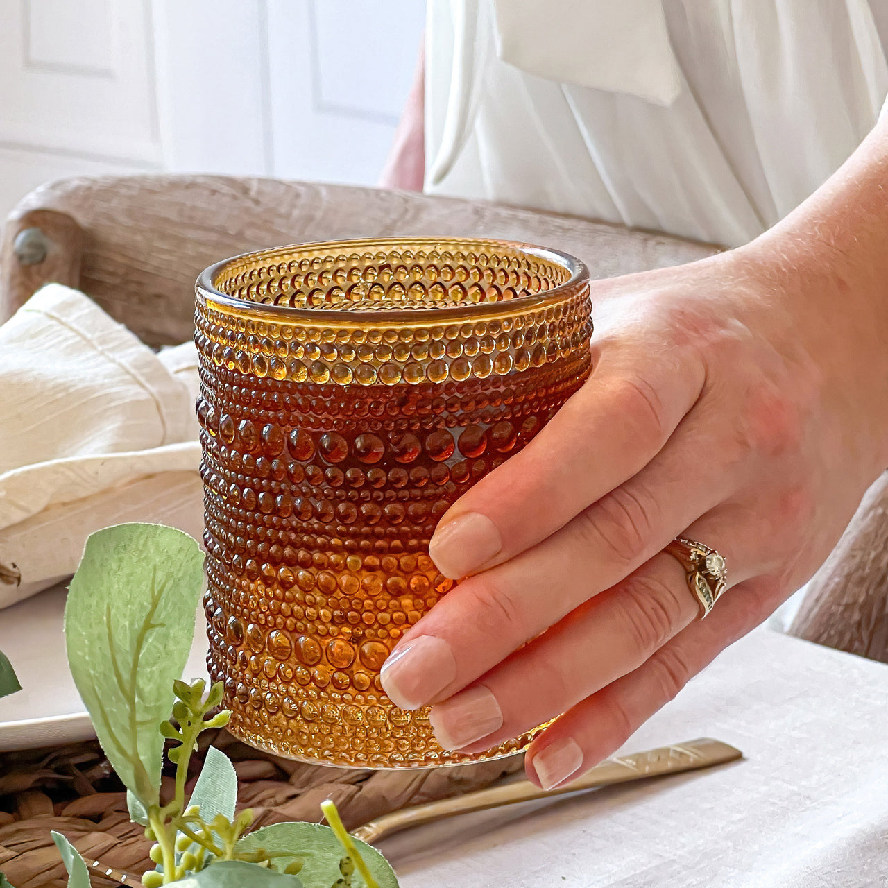 10 oz. Textured Hobnail Beaded Amber Rocks Drinking Glasses (Set of 6) - Alternate Image 2 | My Wedding Favors
