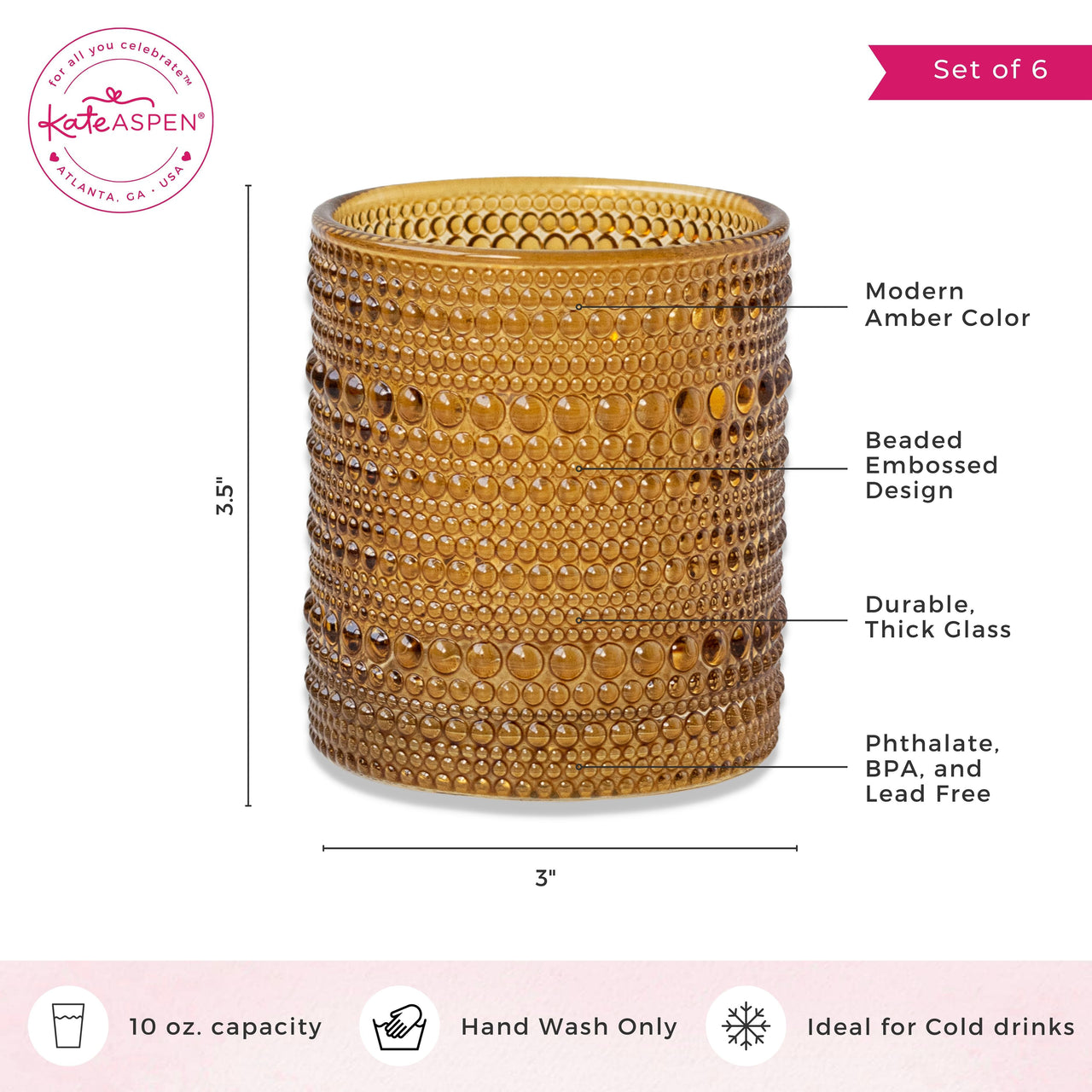 10 oz. Textured Hobnail Beaded Amber Rocks Drinking Glasses (Set of 6) - Alternate Image 6 | My Wedding Favors