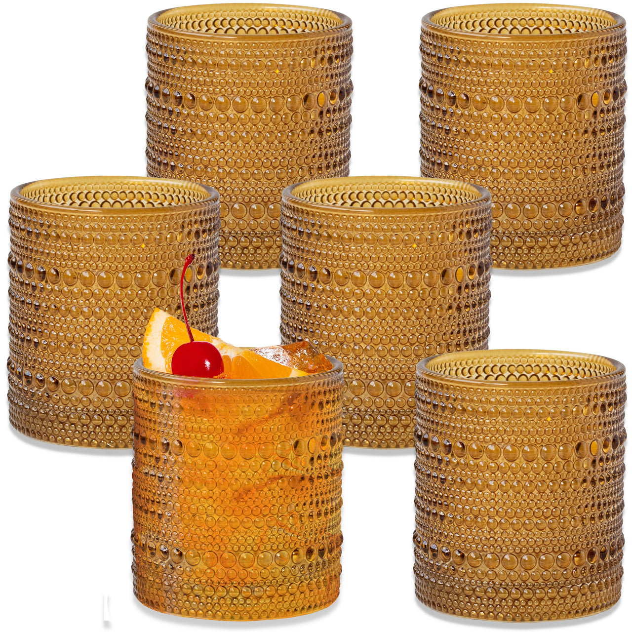 10 oz. Textured Hobnail Beaded Amber Rocks Drinking Glasses (Set of 6) - Alternate Image 8 | My Wedding Favors