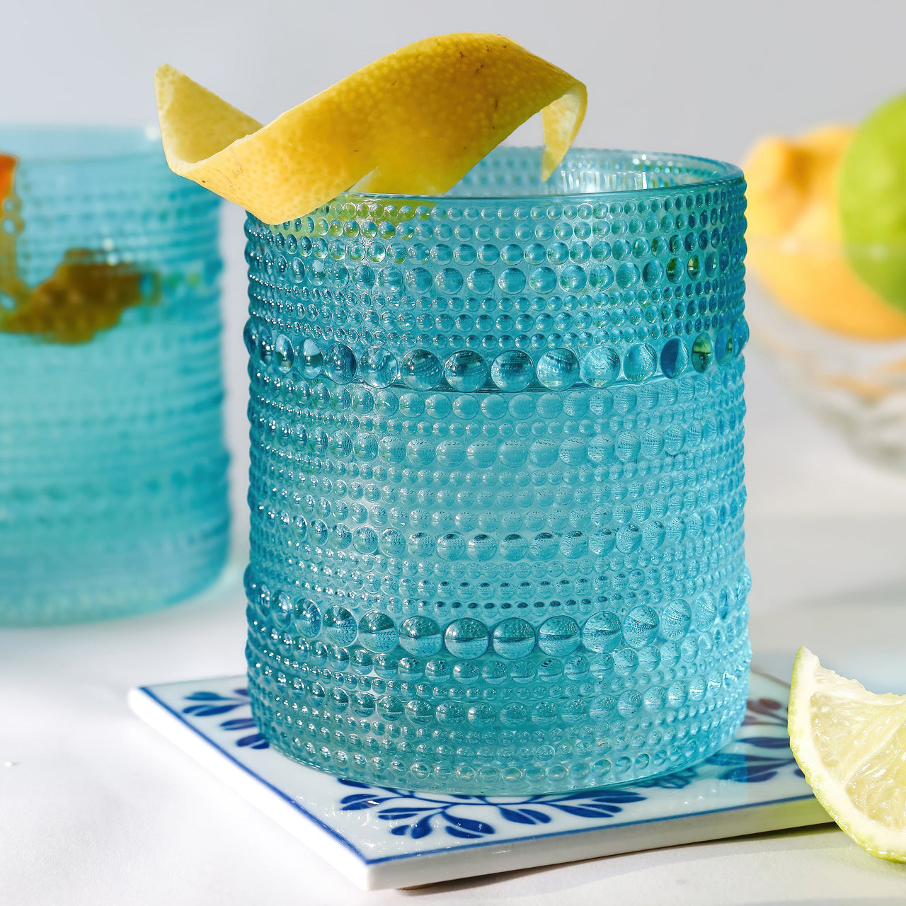 10 oz. Textured Beaded Aqua Glass (Set of 6) Alternate Image 1 - My Wedding Favors