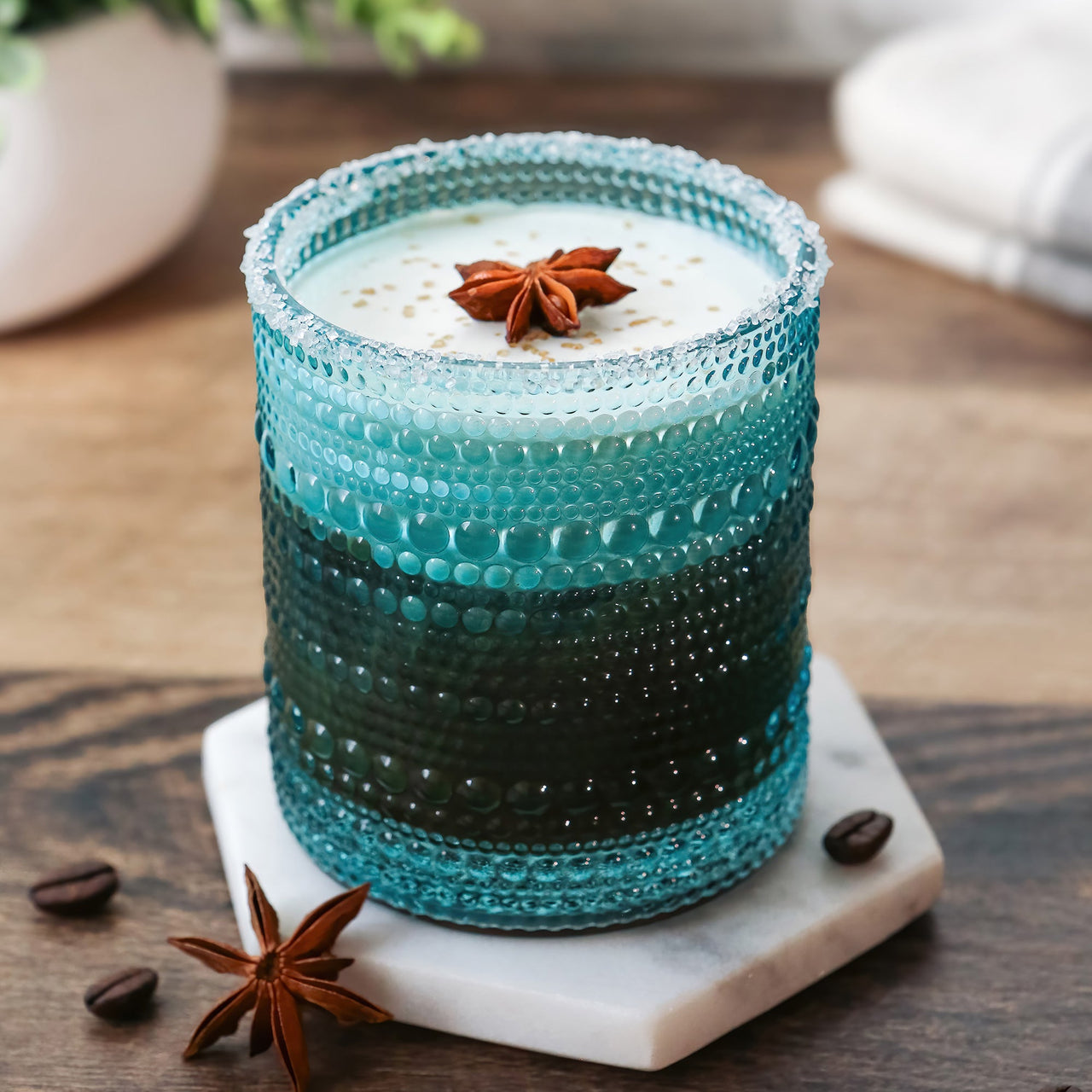 10 oz. Textured Beaded Aqua Glass (Set of 6) Alternate Image 2 - My Wedding Favors