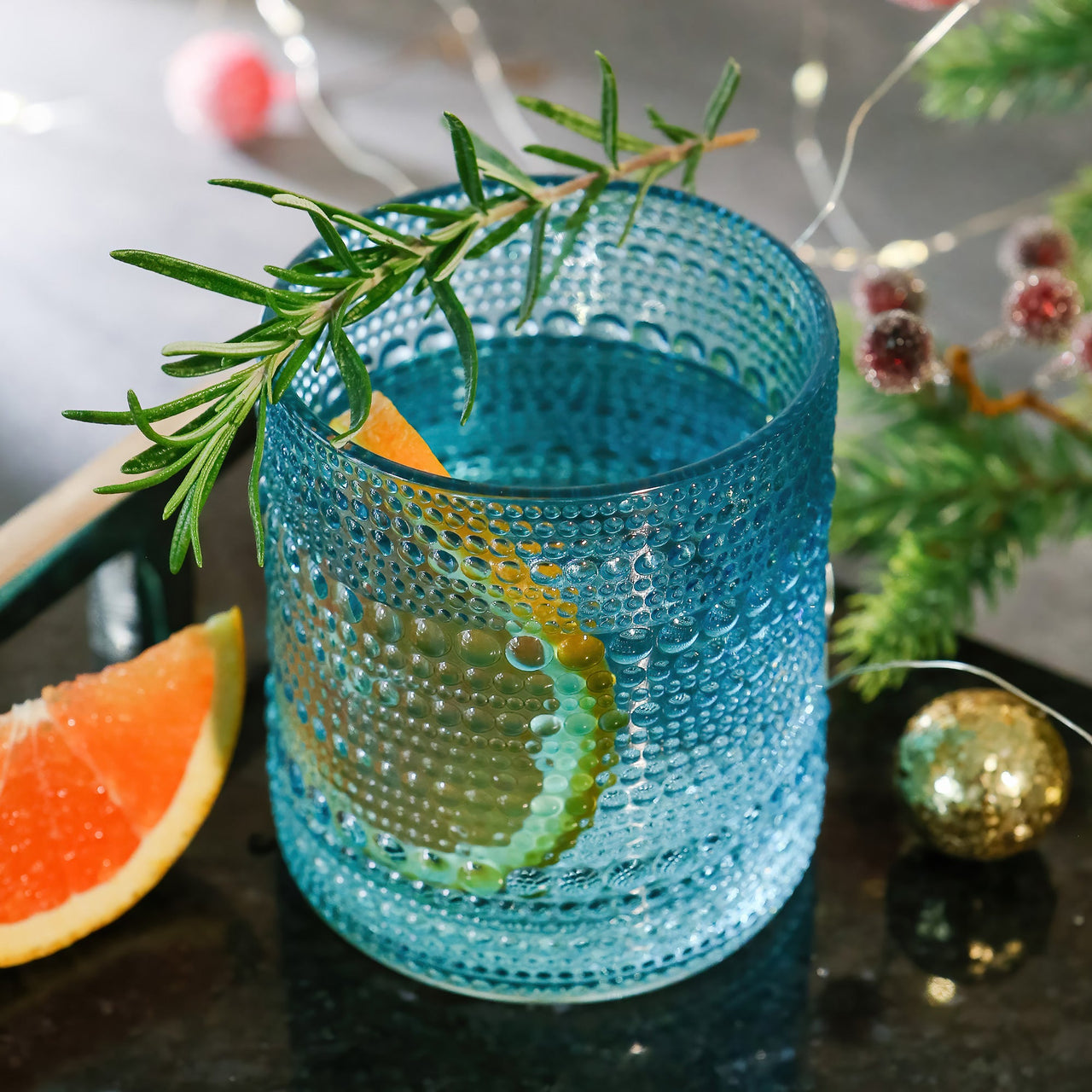 10 oz. Textured Beaded Aqua Glass (Set of 6) Alternate Image 3 - My Wedding Favors