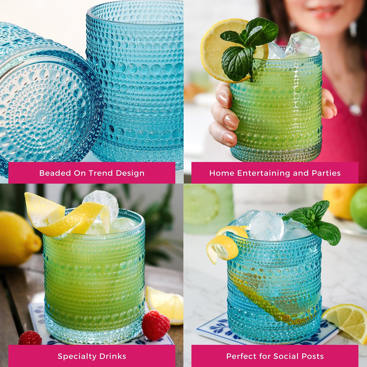 10 oz. Textured Beaded Aqua Glass (Set of 6) Alternate Image 5 - My Wedding Favors