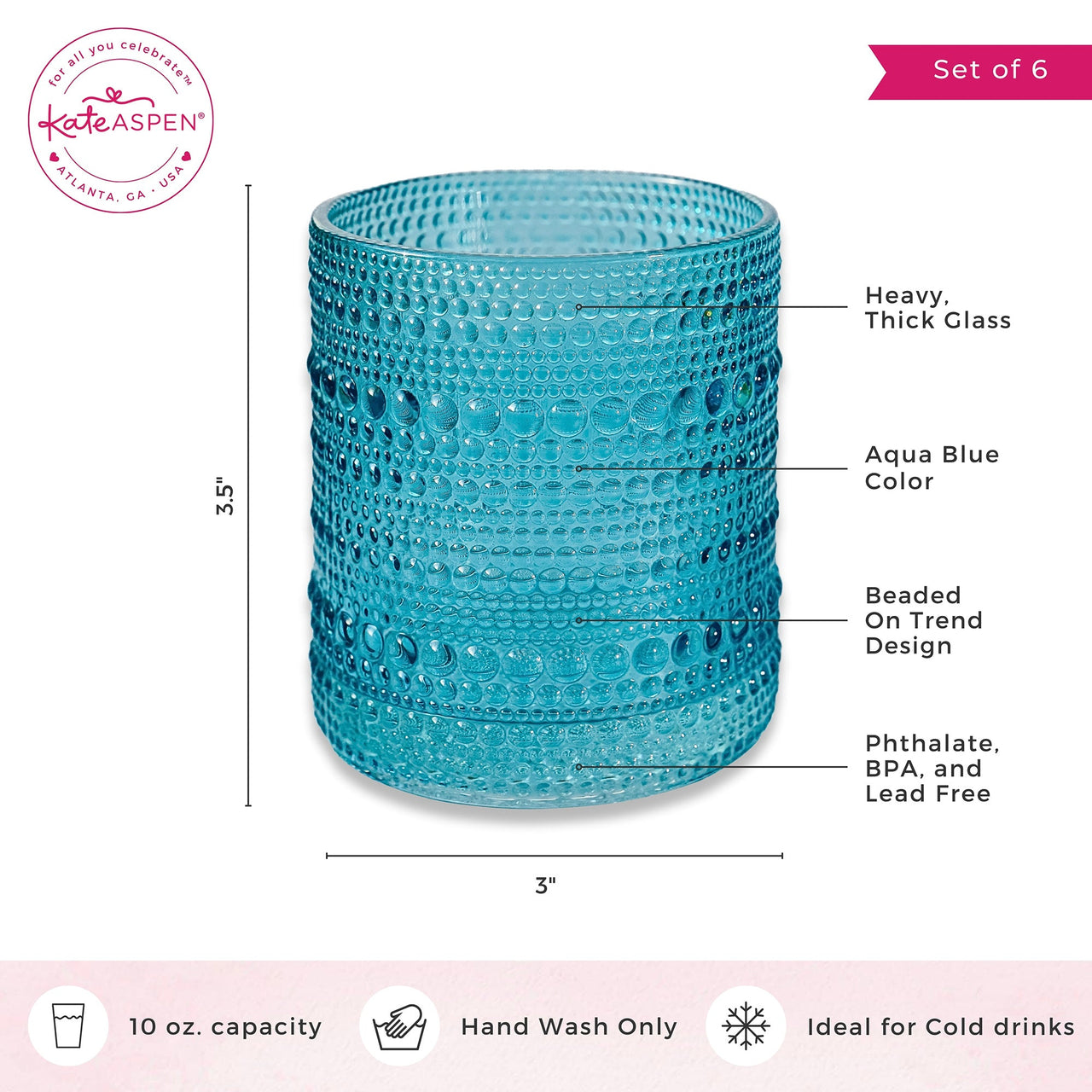 10 oz. Textured Beaded Aqua Glass (Set of 6) Alternate Image 6 - My Wedding Favors