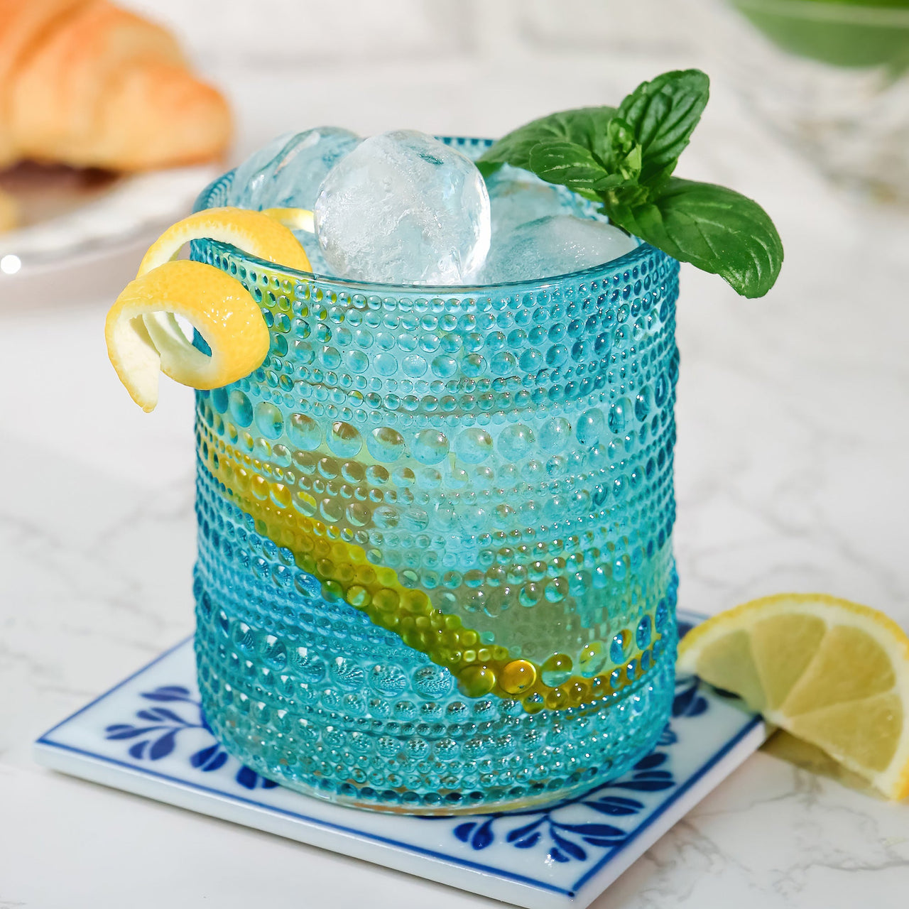 10 oz. Textured Beaded Aqua Glass (Set of 6) Alternate Image 7 - My Wedding Favors