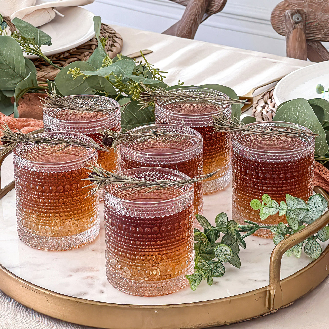 10 oz. Textured Beaded Rose Gold Old Fashion Drinking Glasses (Set of 6)