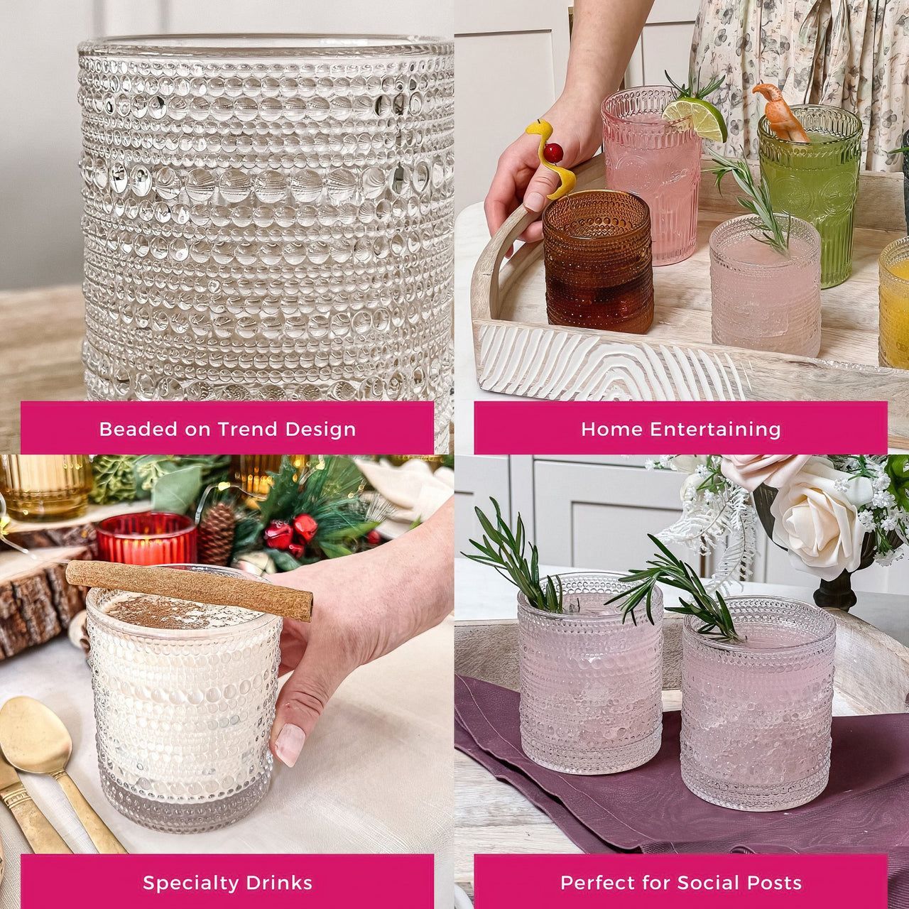 10 oz. Textured Hobnail Beaded Clear Rocks Drinking Glasses (Set of 6) - Alternate Image 5 | My Wedding Favors