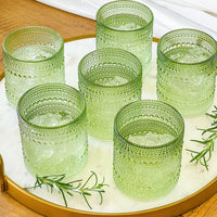 10 oz. Textured Beaded Sage Green Old Fashion Drinking Glasses (Set of 6)