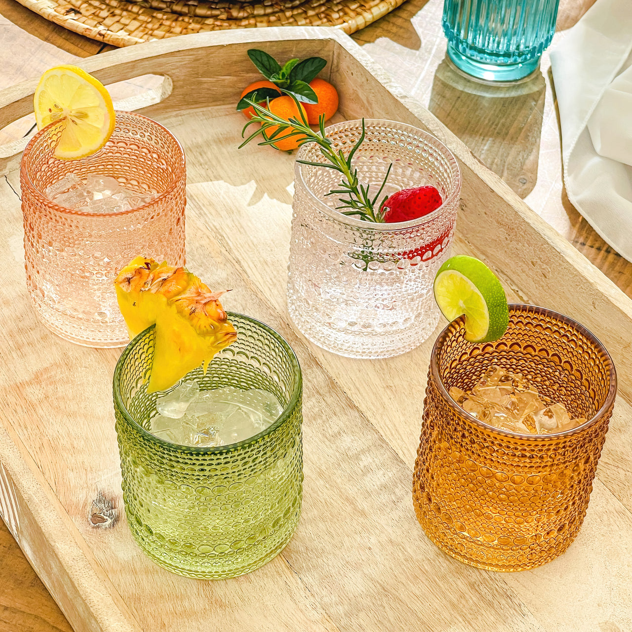10 oz. Textured Beaded Sage Green Old Fashion Drinking Glasses (Set of 6)