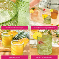 10 oz. Textured Beaded Sage Green Old Fashion Drinking Glasses (Set of 6)