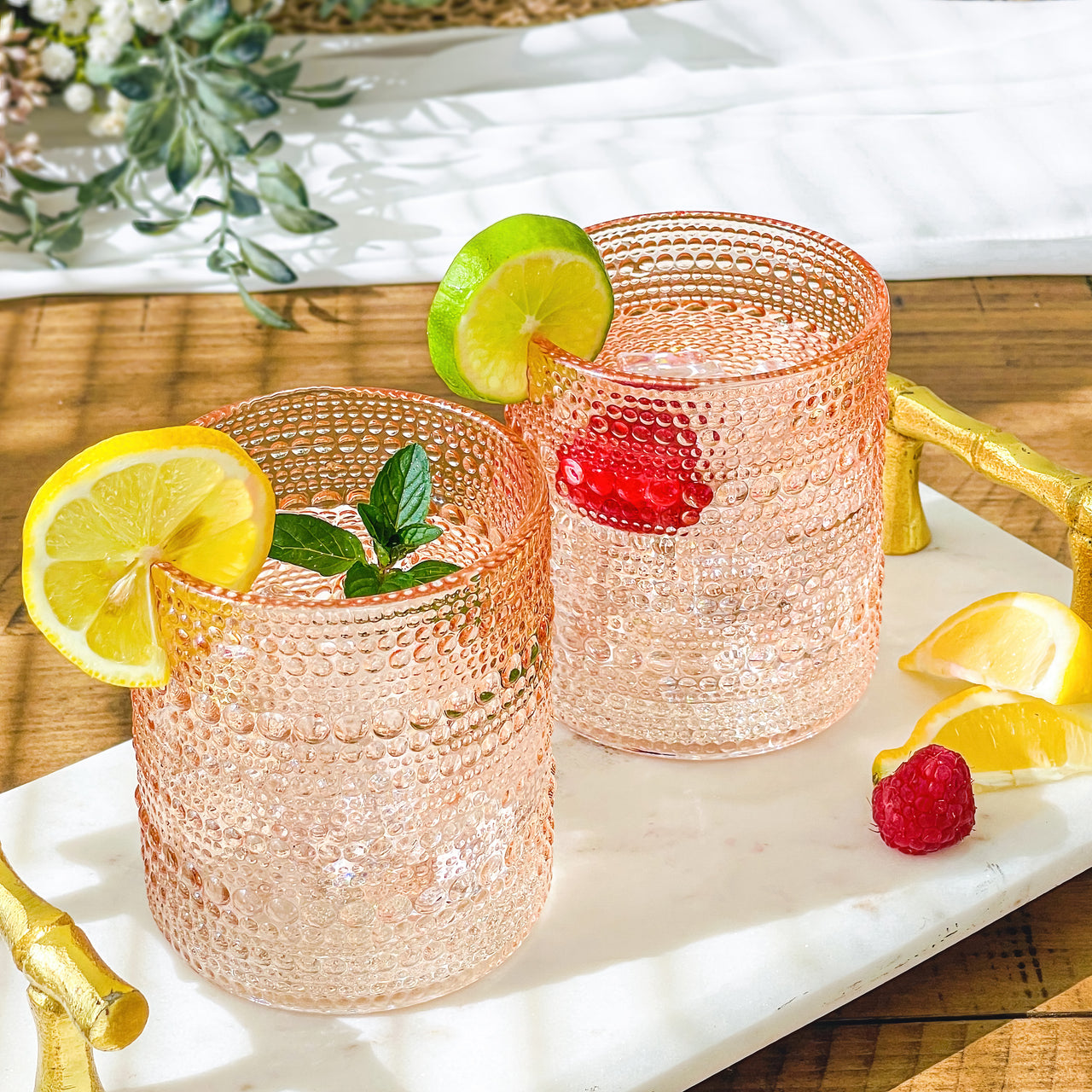 10 oz. Textured Beaded Rose Gold Old Fashion Drinking Glasses (Set of 6)