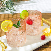 Thumbnail for 10 oz. Textured Beaded Rose Gold Old Fashion Drinking Glasses (Set of 6)