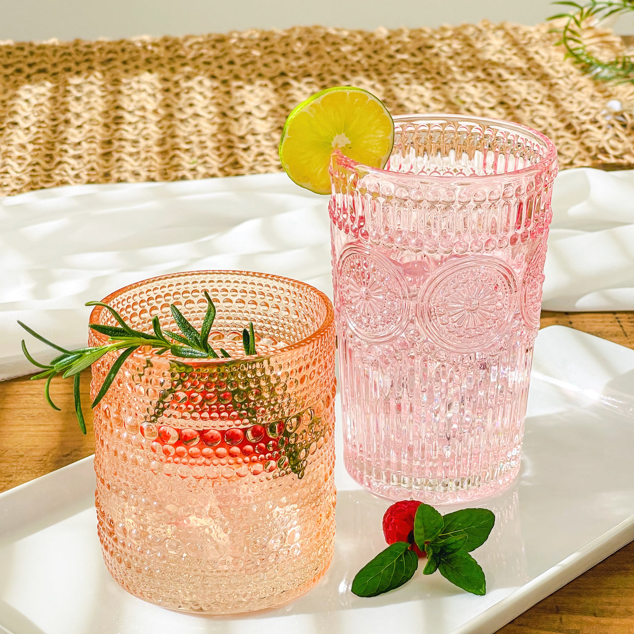 10 oz. Textured Beaded Rose Gold Old Fashion Drinking Glasses (Set of 6)