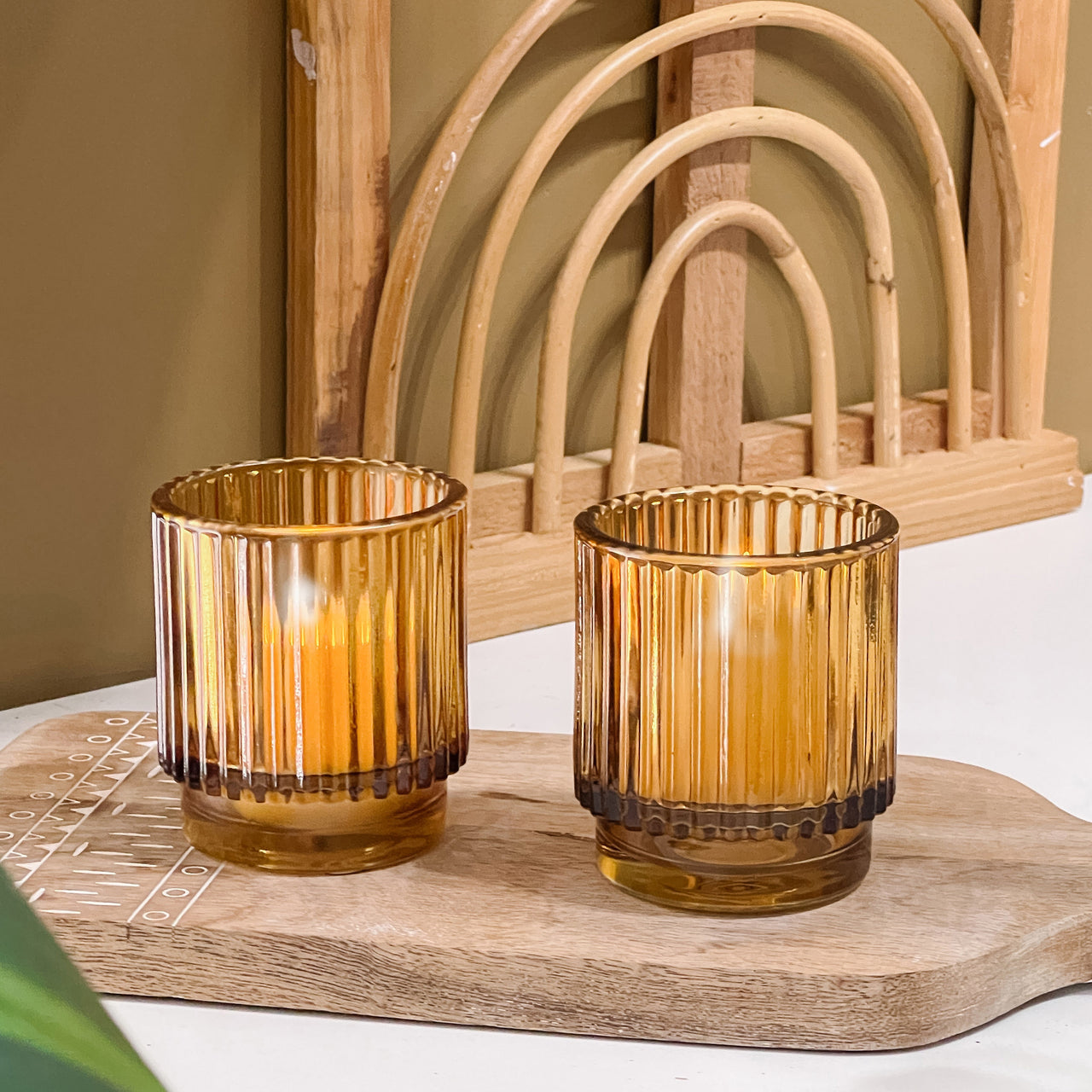 Ribbed Amber Glass Votive Candle Holder (Set of 6) - Alternate Image 2 | My Wedding Favors
