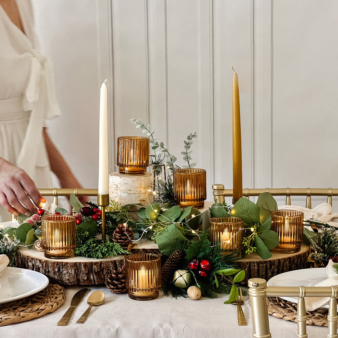 Ribbed Amber Glass Votive Candle Holder (Set of 6) - Alternate Image 3 | My Wedding Favors